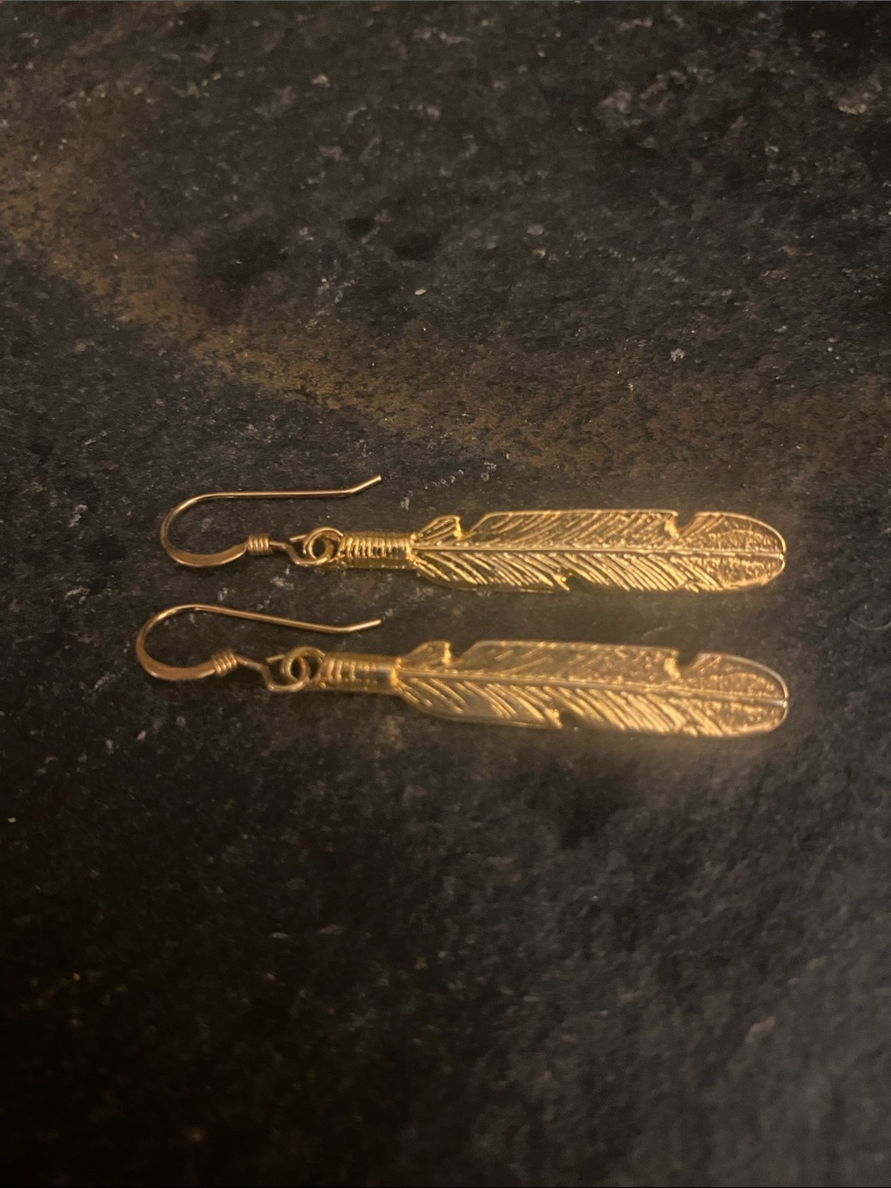 Delicate Gold Feather Drop Earrings